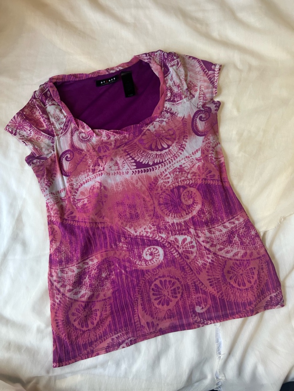 Axcess Pink Purple Paisley Print Top Y2k Vintage EUC Liz Claiborne Womens Medium